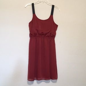 Red dress with black ribbon straps